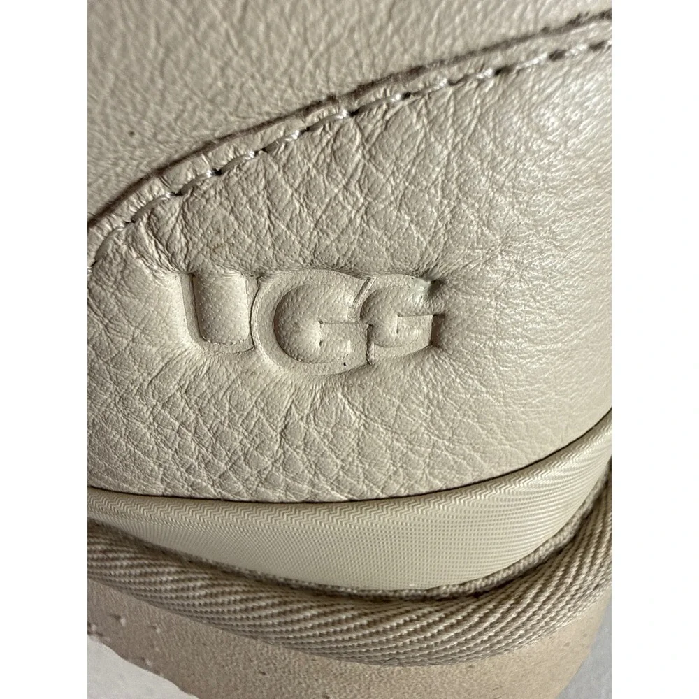 UGG Neumel High Heritage Cream Pebbled Leather Ribbon Lace Boots Men 10 Women 11